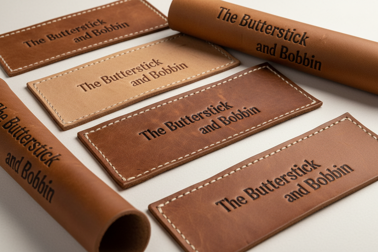 leather patches that say The Butterstick and Bobbin